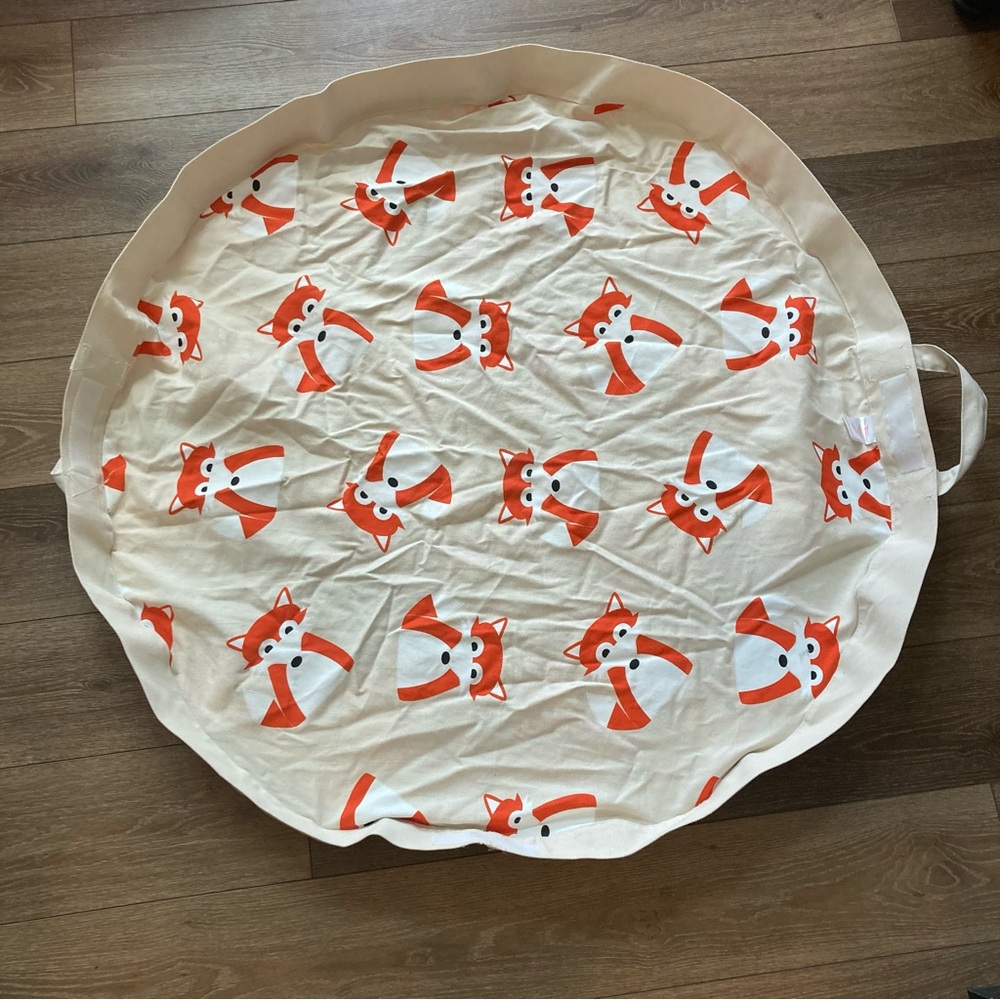 3 Sprouts Canvas Convertible Toy Storage Bag & Portable Play Mat w/ Fox Pattern